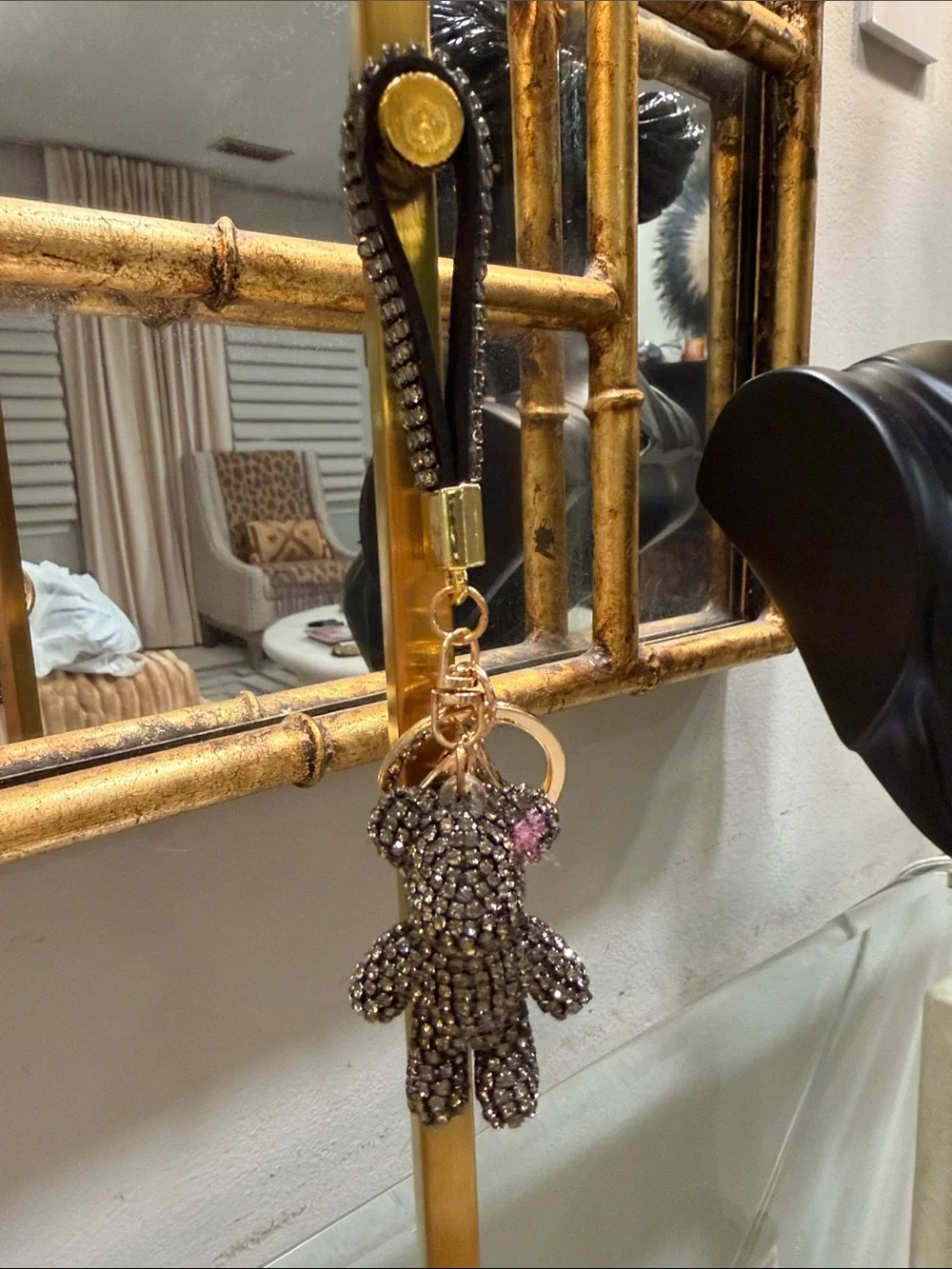 Crystal Teddy Bear Keychain with Rhinestone Strap